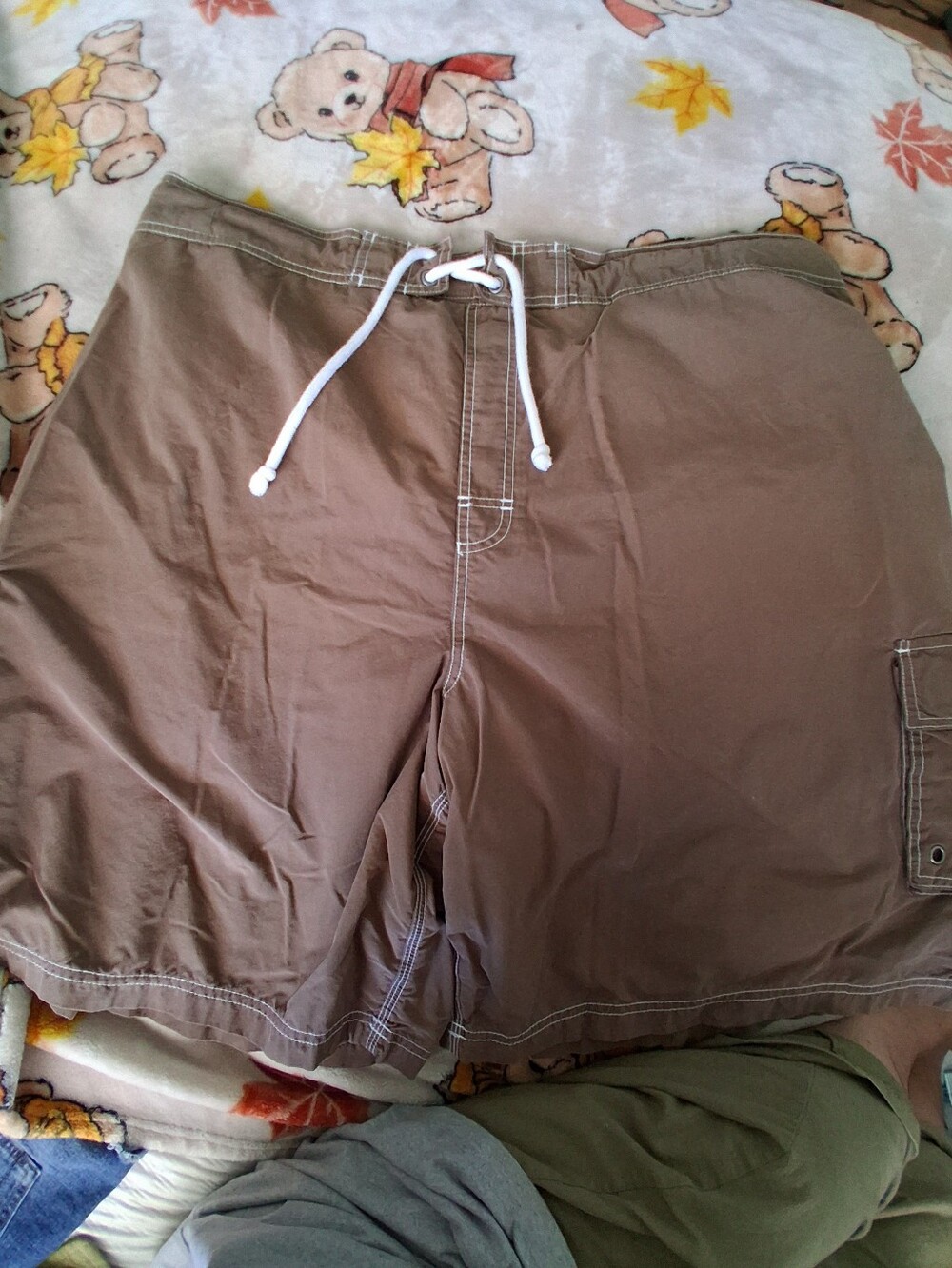 Roundtree & Yorke Brown Men's Swim Board Shorts with White Drawstring